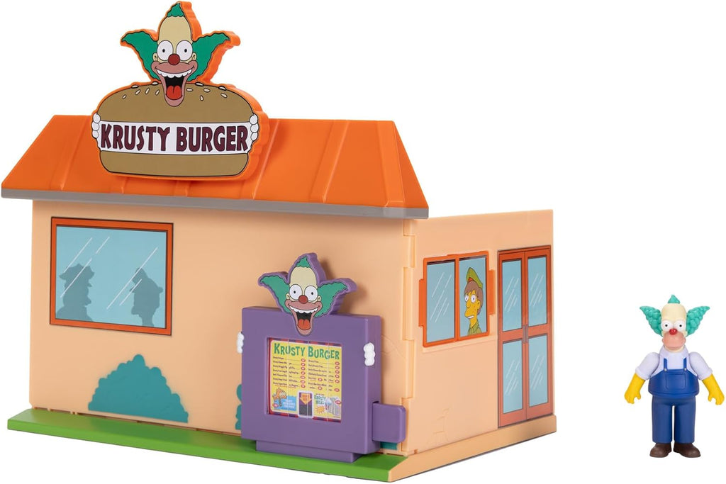 JAKKS Pacific The Simpsons Krusty Burger Diorama Playset, incluye una figura de acción de Krusty the Clown de 2.5 pulgadas y accesorios
