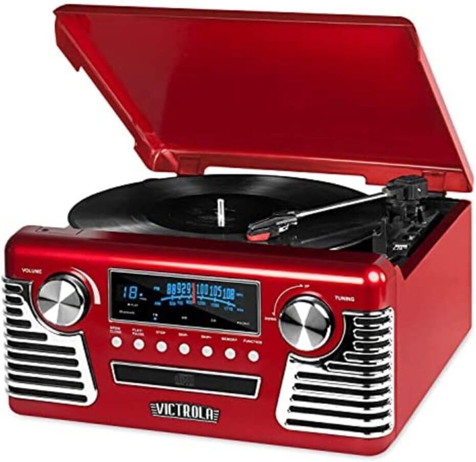 Victrola Haley - Tocadiscos retro Bluetooth con reproductor de CD - Rojo
