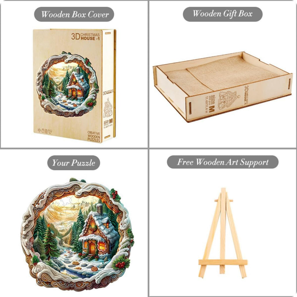 Rompecabezas de madera para adultos, rompecabezas de madera 3D de casa de Navidad de 200 piezas, rompecabezas de madera con forma de animal único, rompecabezas desafiantes de madera para