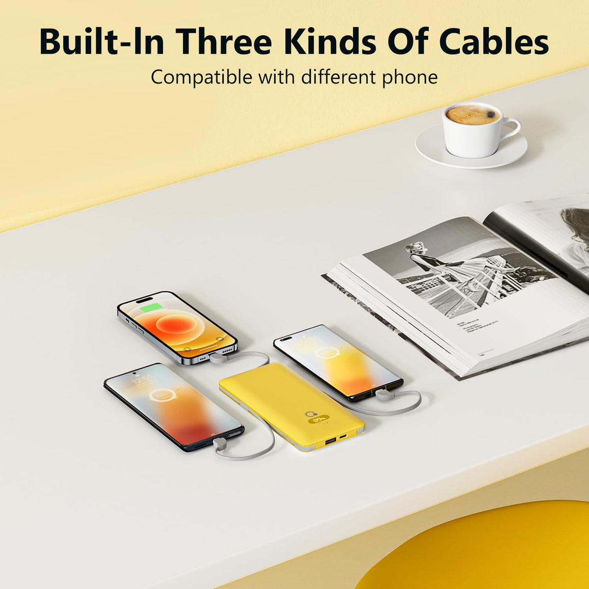 Cargador portátil de 10000 mAh con cables integrados y enchufe de p...
