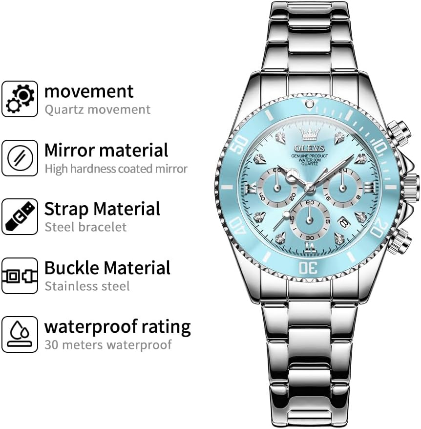 OLEVS Reloj para Mujer Moderno de Moda con Diamantes para Damas Analógico, Acero Inoxidable, Resistente al Agua, Luminosa, Día, Fecha, Dos Tonos