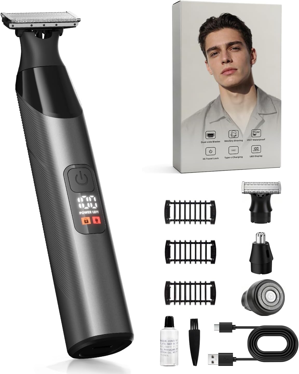Recortadora de barba para hombres y cabello corporal, hoja de doble...