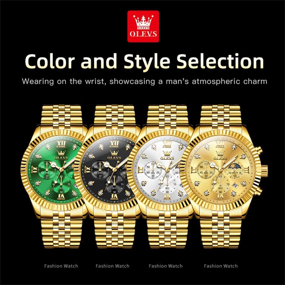 OLEVS Reloj para hombres, cuarzo, acero inoxidable, vestir, impermeable, luminoso