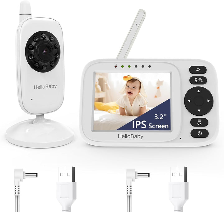 HelloBaby Monitor de bebé con cámara y audio, pantalla IPS de 3.2 p...