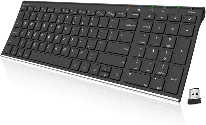 Arteck Teclado inalámbrico USB de acero inoxidable ultra delgado te...