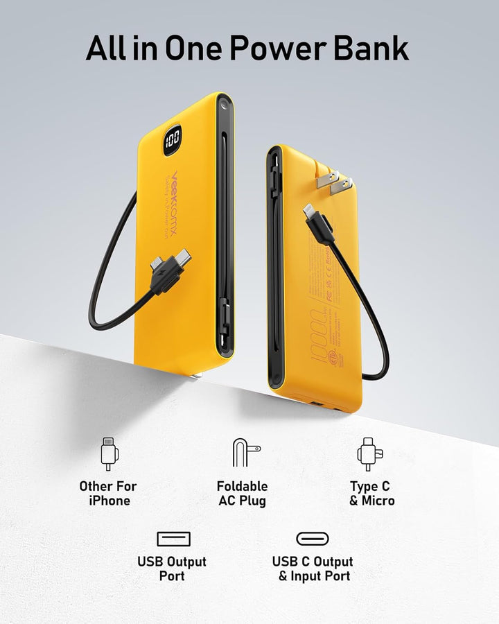 VEEKTOMX Cargador portátil con cables integrados de 10000 mAh, banc...