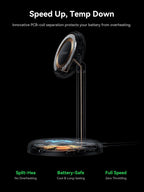 Soporte de carga magnético Qi2 de 25 W con ventilador de refrigeración y luz LED, estación de carga inalámbrica rápida para iPhone 17-12 Series/Galaxy S26-S25/Pixel 10【Sin adaptador】