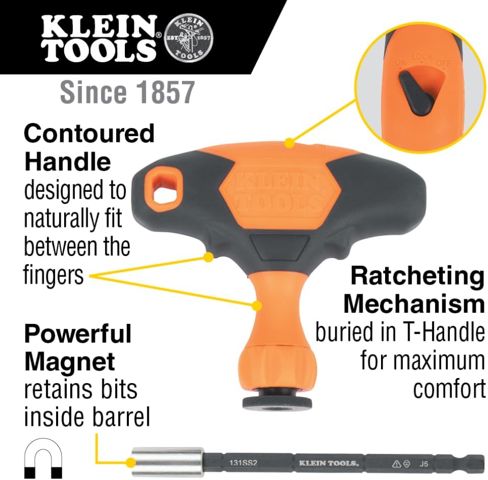 Klein Tools 33804 ProFlex juego de agarraderas en T con clasificación de impacto, intercambiables, con zona de torsión, soporte magnético para brocas, SAE, métrico, TORX