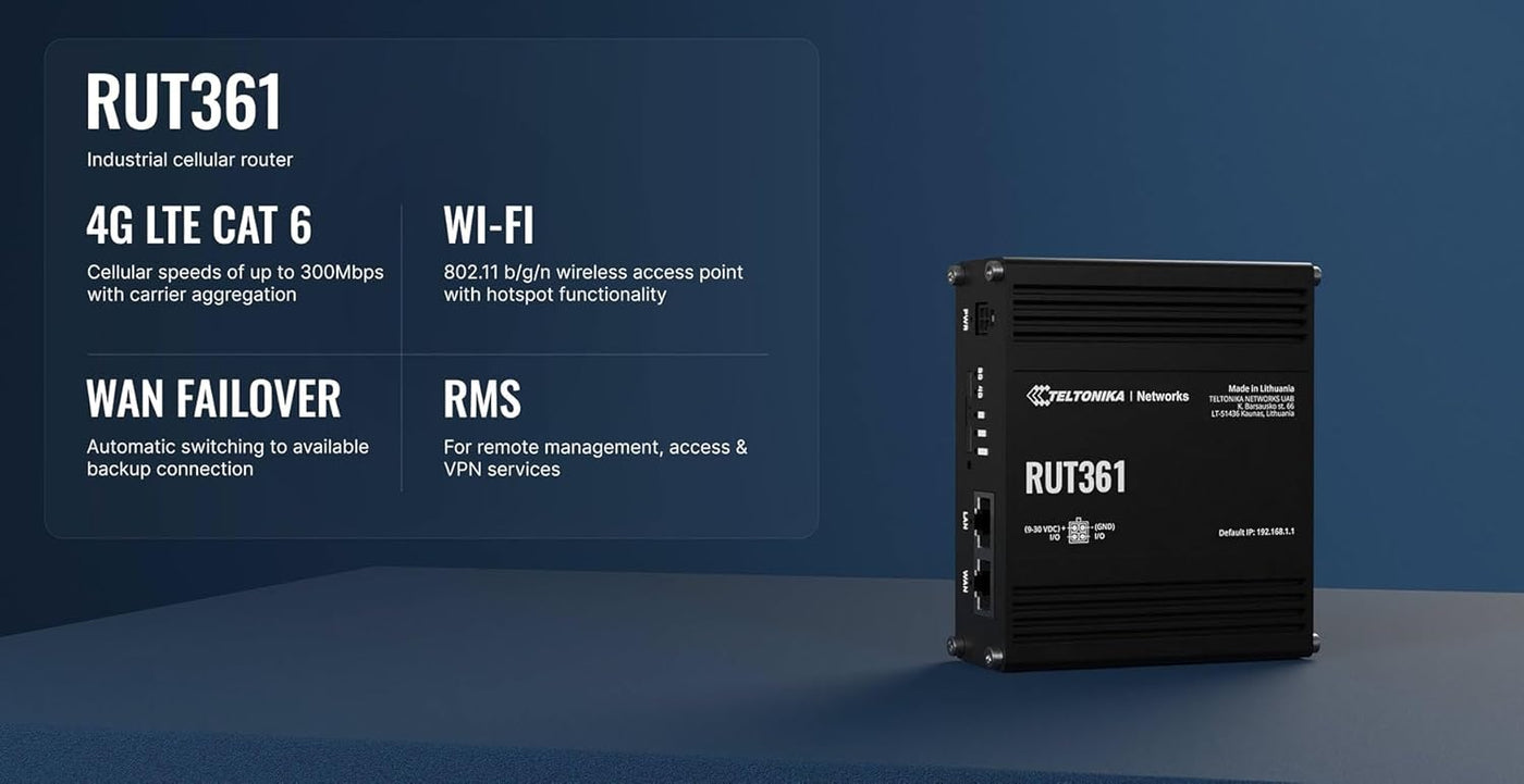 Teltonika RUT361 Industrial 4G LTE Router \u2013 Compact &amp; Rugg...