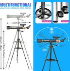 Telescopio para Niños y Adultos con Lentes 60X/30X, Trípode de Aleación Ajustable, Soporte para Teléfono Móvil, Montura de Cabezal Gimbal 360° para Observación de Estrellas y Naturaleza, Apto para Entusiastas de la Astronomía
