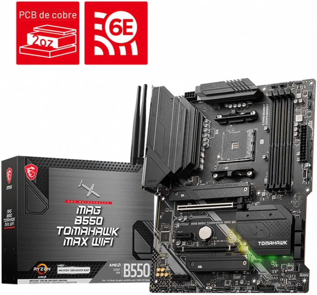 Placa base MSI MAG B550 Tomahawk MAX WiFi para juegos (AMD Ryzen 50...