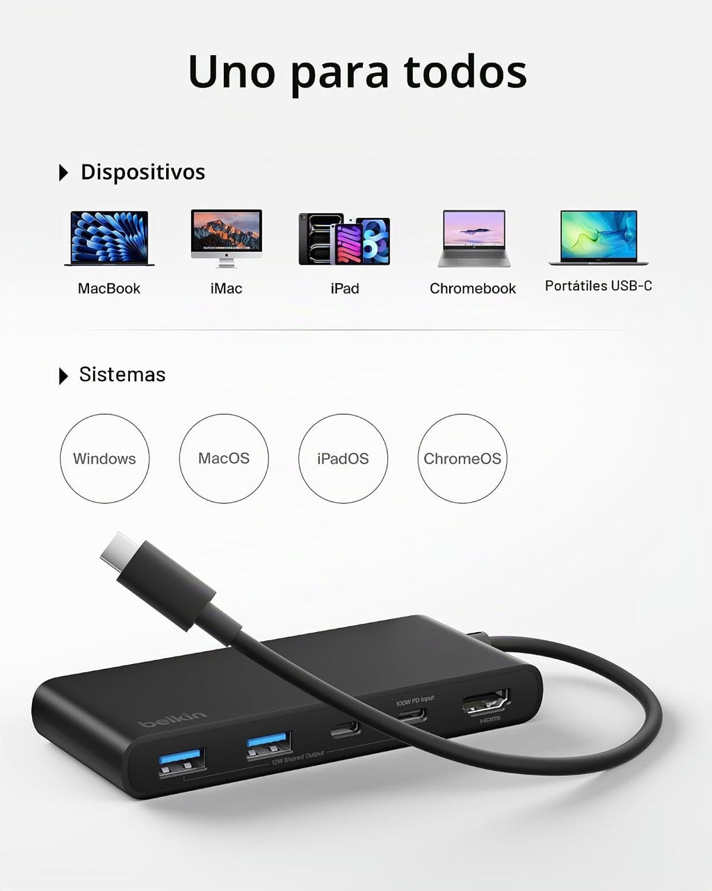 Belkin, AVC023ttBK-BX, hub USB de 7 puertos, alimentado