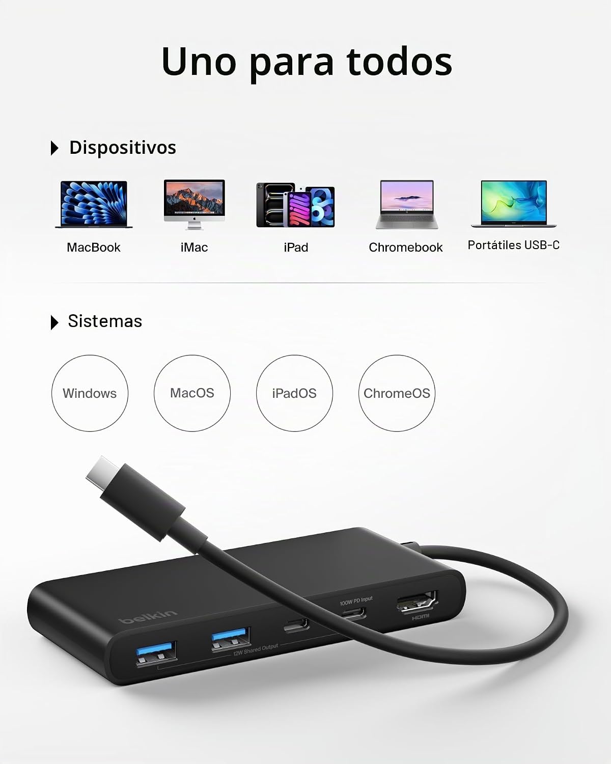 Belkin, AVC023ttBK-BX, hub USB de 7 puertos, alimentado