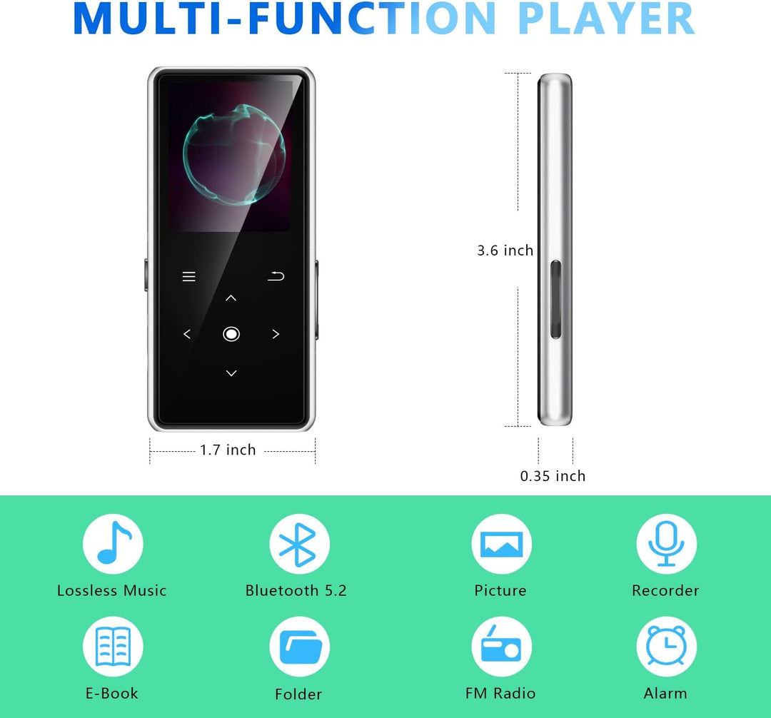 Reproductor MP3 de 64 GB con Bluetooth 5.2, reproductor de música c...