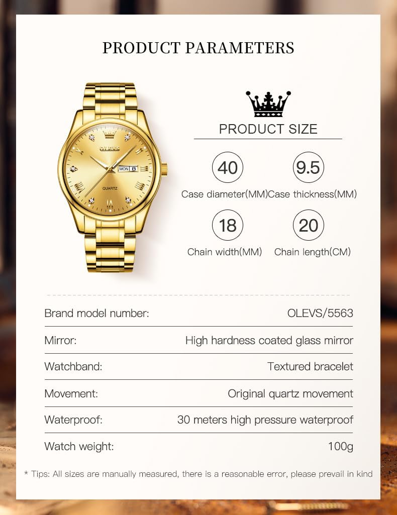 OLEVS Relojes para Hombre de Lujo a prueba de agua Lúminosos de lectura fácil Cronógrafo Con Esmalte Dorado Completo / Blanco Dial / Cara Negra Calendario Pulsera Relojes