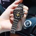 OLEVS Relojes para mujeres de negocios, con diamante, pulsera de acero inoxidable, fecha, impermeable, tono bicolor para mujer