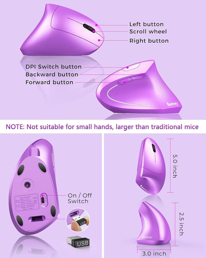 Lekvey Ratón Ergonómico, Ratón Vertical Inalámbrico Recargable 2.4...