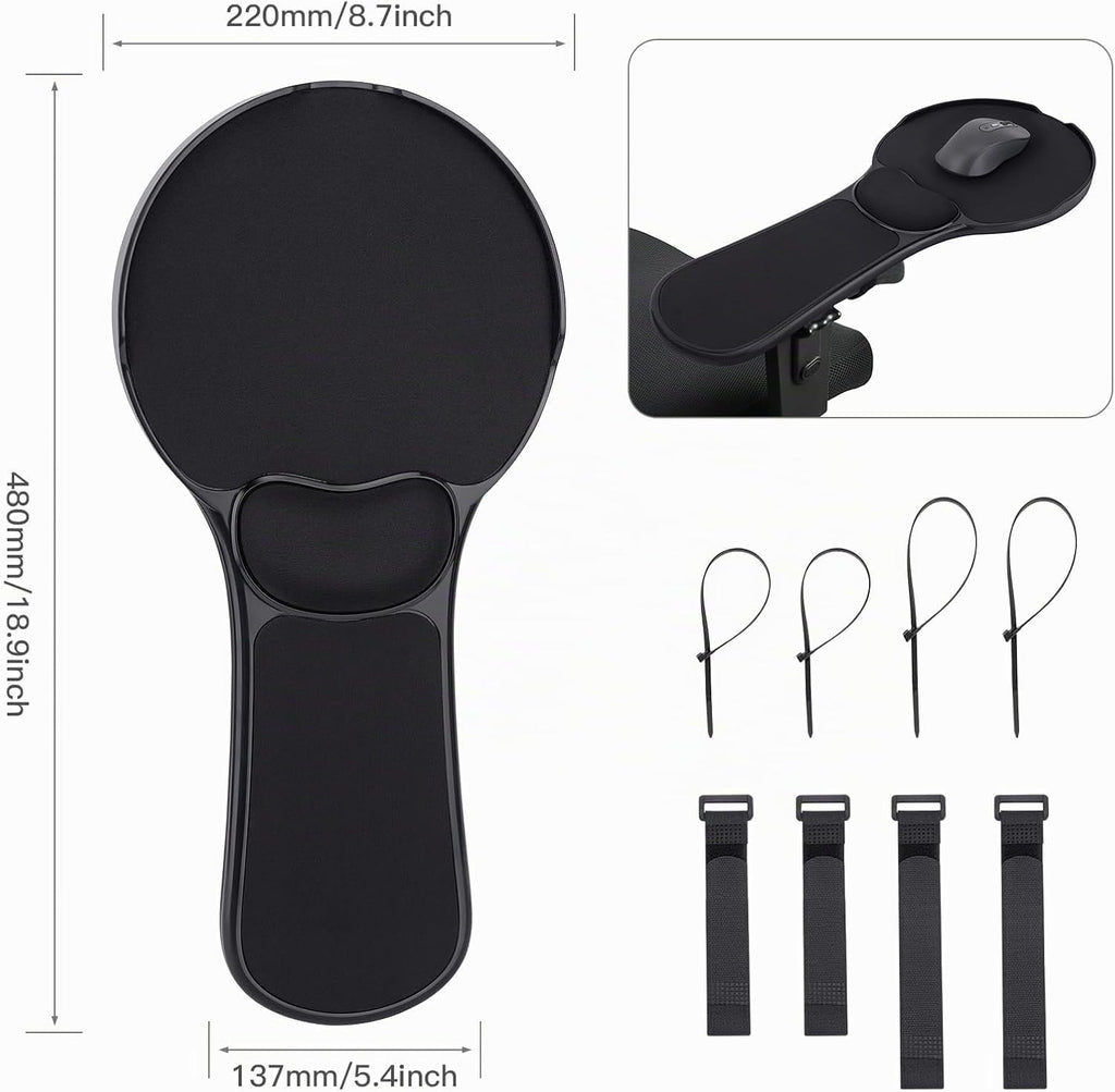 Alfombrilla de mouse ergonómica mejorada para silla, bandeja de mouse ajustable con cojín de muñeca, alfombrilla de mouse para brazo de silla, color negro