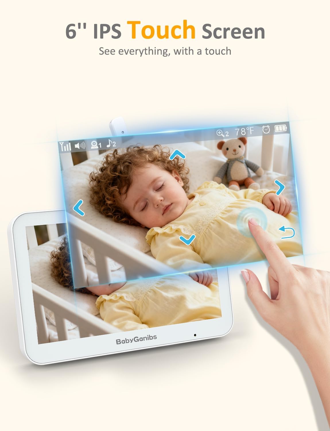 Baby Ganibs Monitor de bebé con cámara y audio: pantalla táctil IPS...