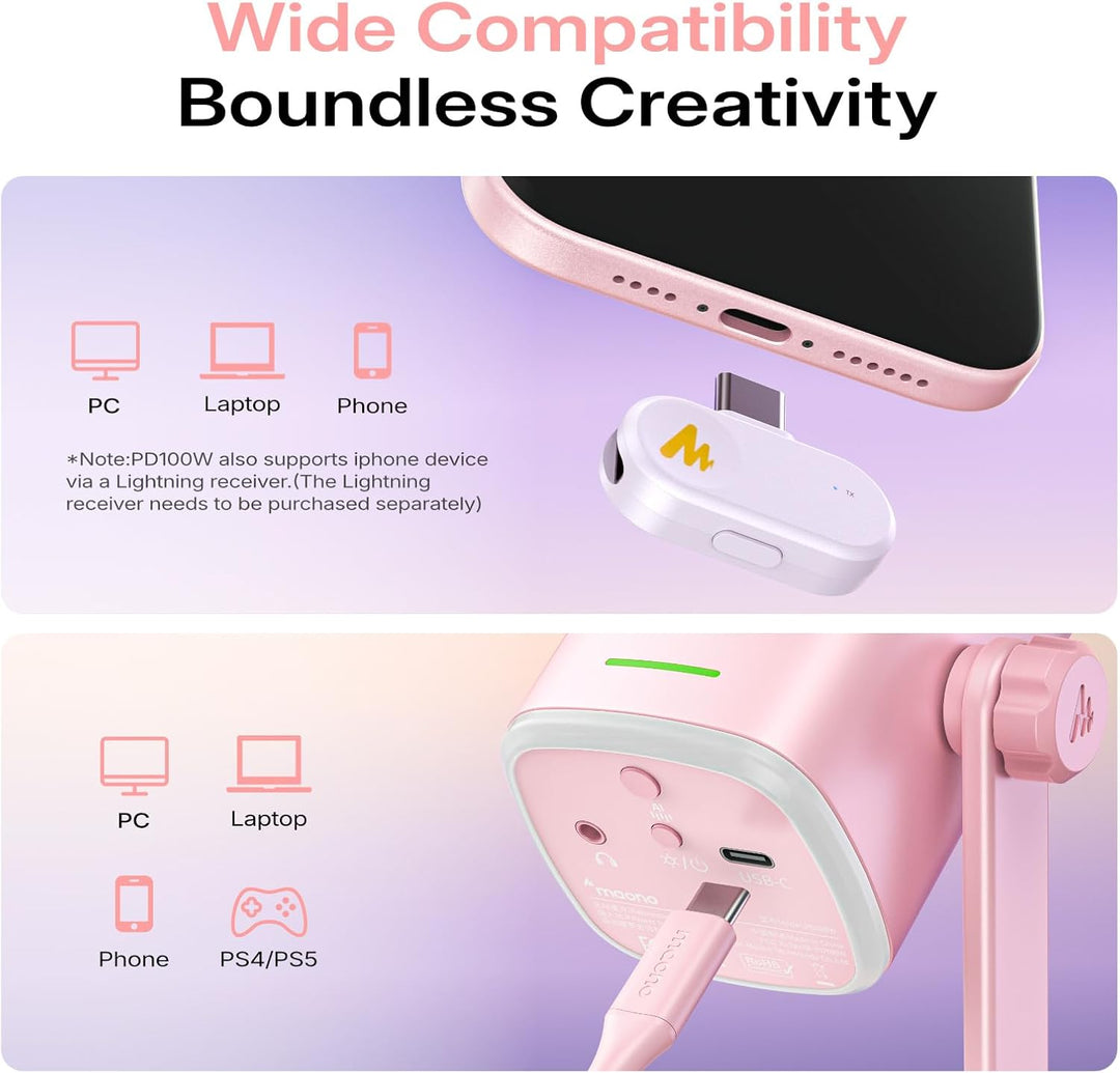 MAONO PD100W Micrófono dinámico inalámbrico USB para PC, micrófono...