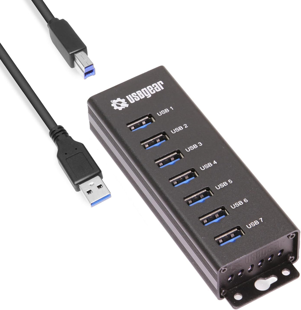 USBGear, USBG-BREC307, hub USB 3.2 de 7 puertos, alimentado, adaptador 5V/4A