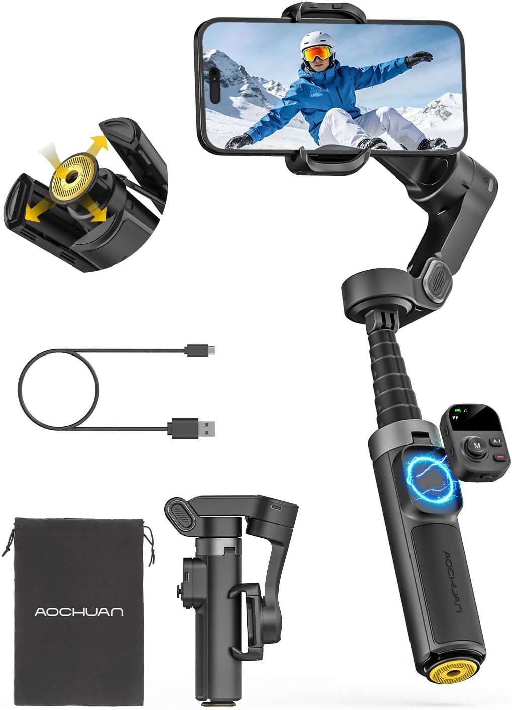 AOCHUAN Smart X3 360 ° Pan Rotación Gimbal Estabilizador para iPhone w