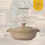 Magnifique - Olla de franela de 5 cuartos de galón con tapa, olla de arcilla natural para cocinar, cacerola no tóxica sin PFAS para horno y estufa, horno holandés para cocción lenta, hornear y servir