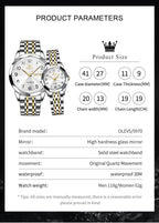 OLEVS Relojes de Pareja de San Valentín - Lujo, Moda para Hombre y Mujer, Juego de Relojes
