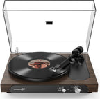 Seasonlife® Tocadiscos inalámbrico de entrada y salida, reproductor de vinilo de alta fidelidad con contrapeso ajustable y antideslizante, preamplificador de teléfono integrado, cartucho AT-3600L para