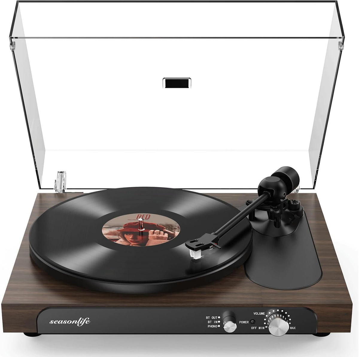 Seasonlife® Tocadiscos inalámbrico de entrada y salida, reproductor de vinilo de alta fidelidad con contrapeso ajustable y antideslizante, preamplificador de teléfono integrado, cartucho AT-3600L para