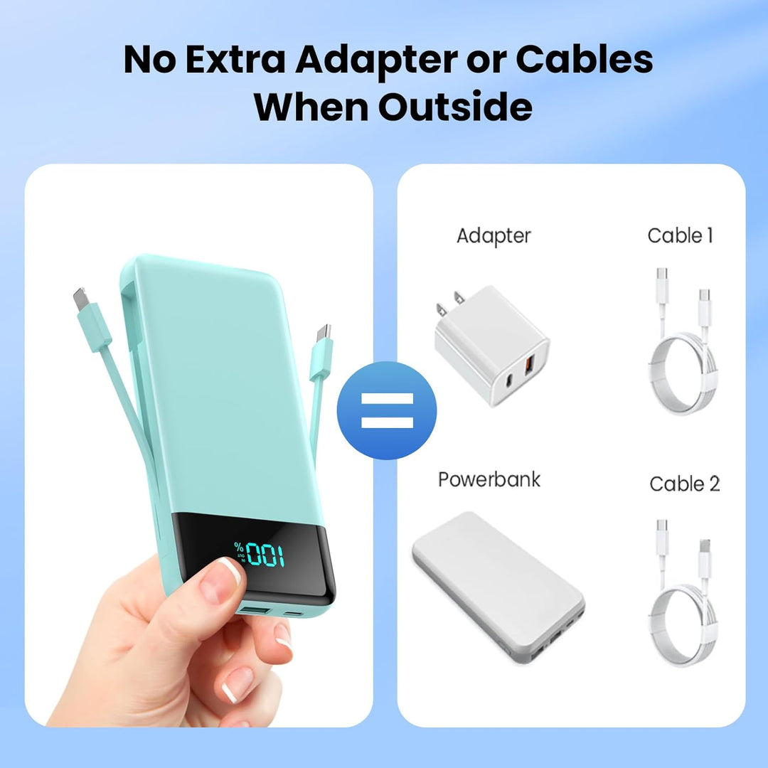 Cargador portátil para iPhone, batería delgada de 13800 mAh con cab...