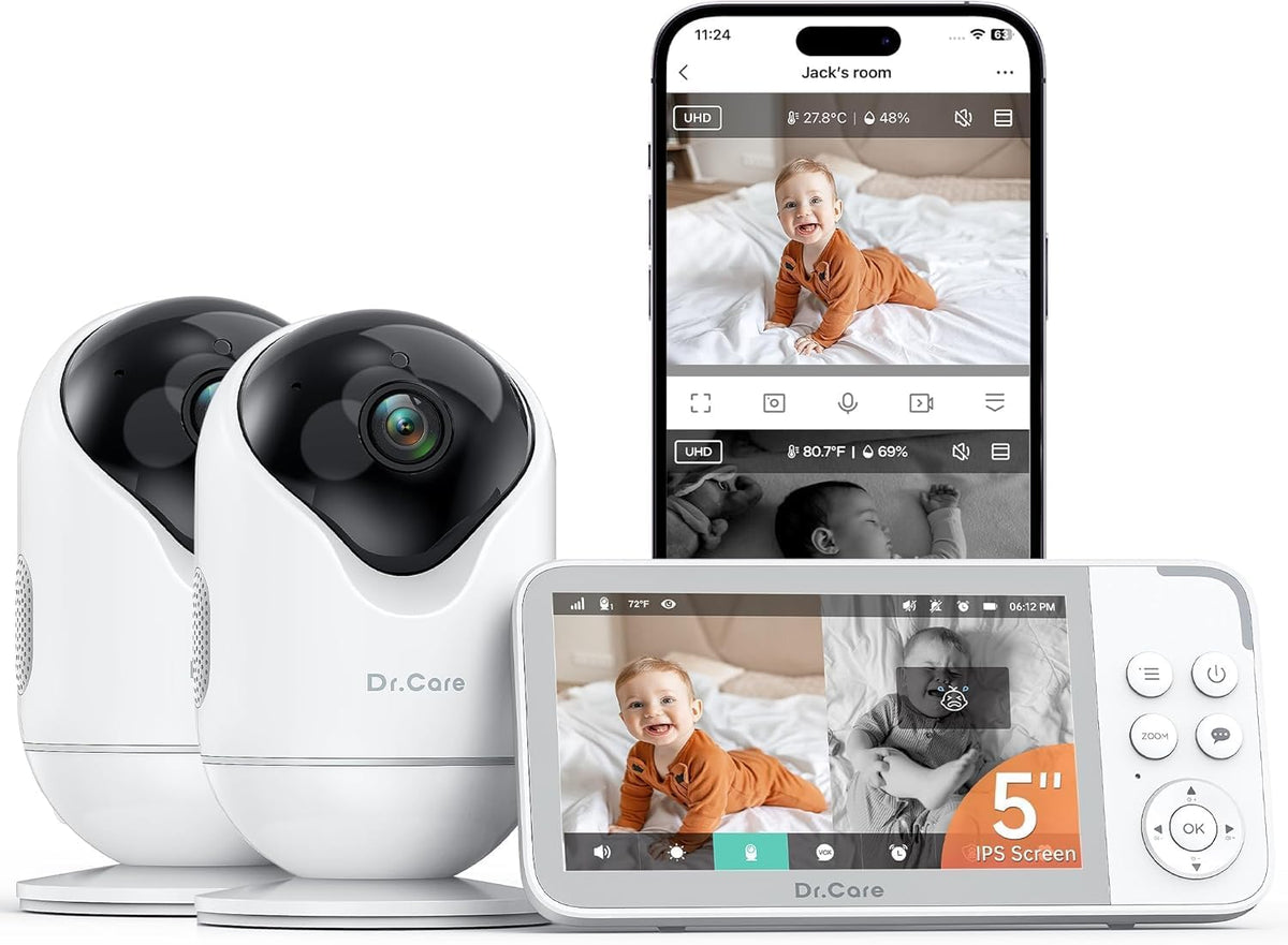 Dr.Care VistaView - Monitor de bebé inteligente WiFi de 5 pulgadas con 2