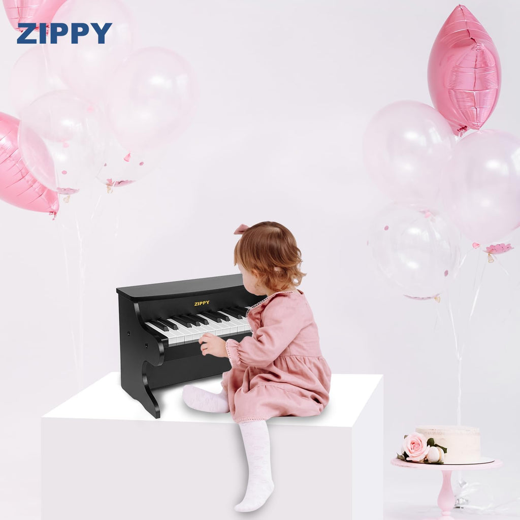 Teclado de Piano para Niños ZIPPY, Piano Digital de 25 Teclas para Niños, Mini Instrumento Educativo Musical de Juguete, Juguete de Madera para Niñas y Niños (Negro)