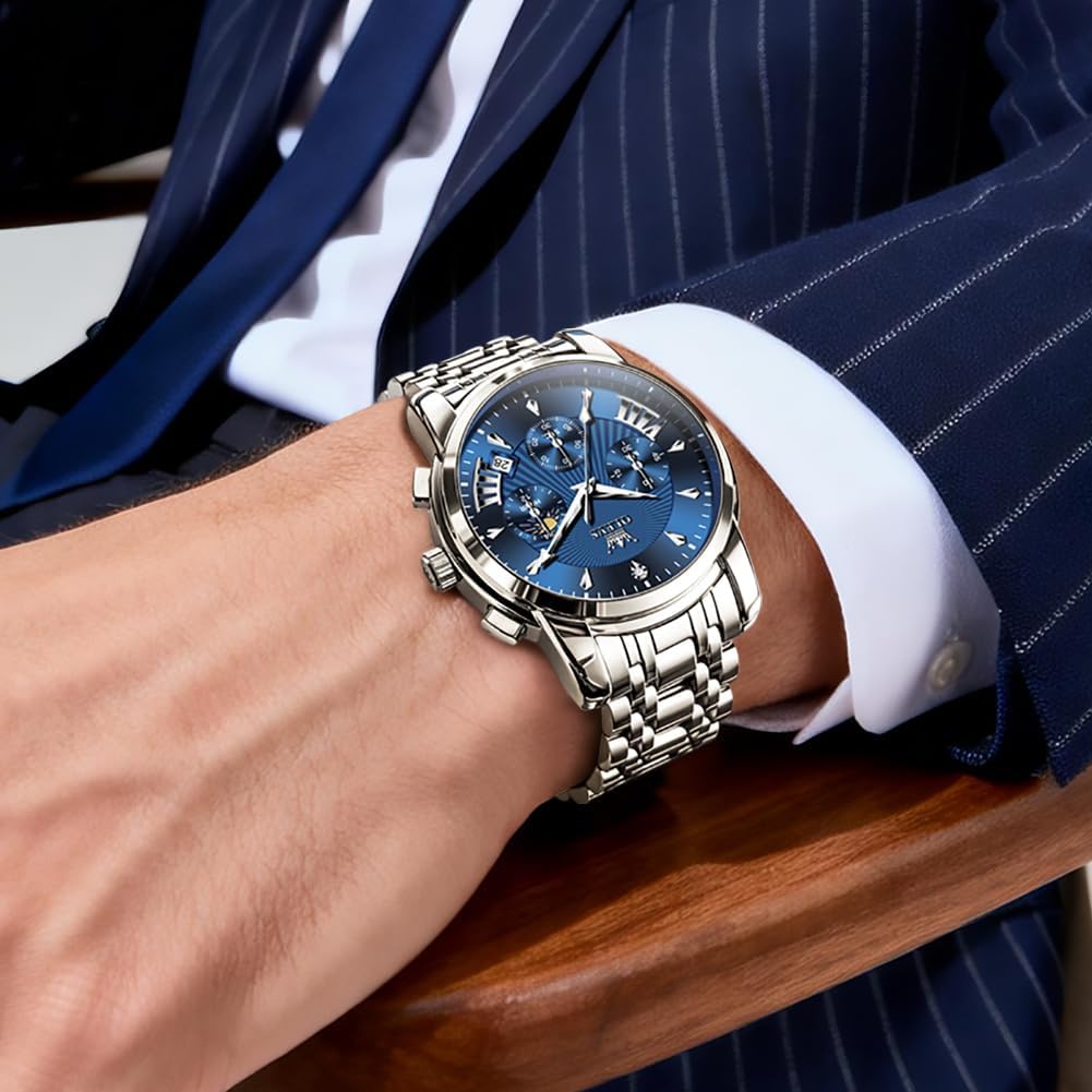 OLEVS Relojes para Hombres de Negocios de Acero Inoxidable, a Prueba de Agua, Estilo Casual Formal