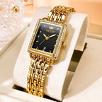 OLEVS Reloj de mujer de oro de acero inoxidable, reloj de cara cuadrada pequeña con decoración de diamantes, reloj de vestir de cuarzo analógico de lujo para mujer, reloj de pulsera impermeable con
