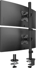 HUANUO Soporte vertical para monitor doble, soporte de monitor apilado para 2 monitores con ajuste de altura, brazo de monitor de computadora soporta dos de 17 a 32 pulgadas con abrazadera C, cada