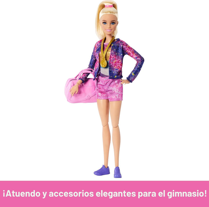 Muñeca de gimnasia Barbie y accesorios, juego con muñeca rubia de m...