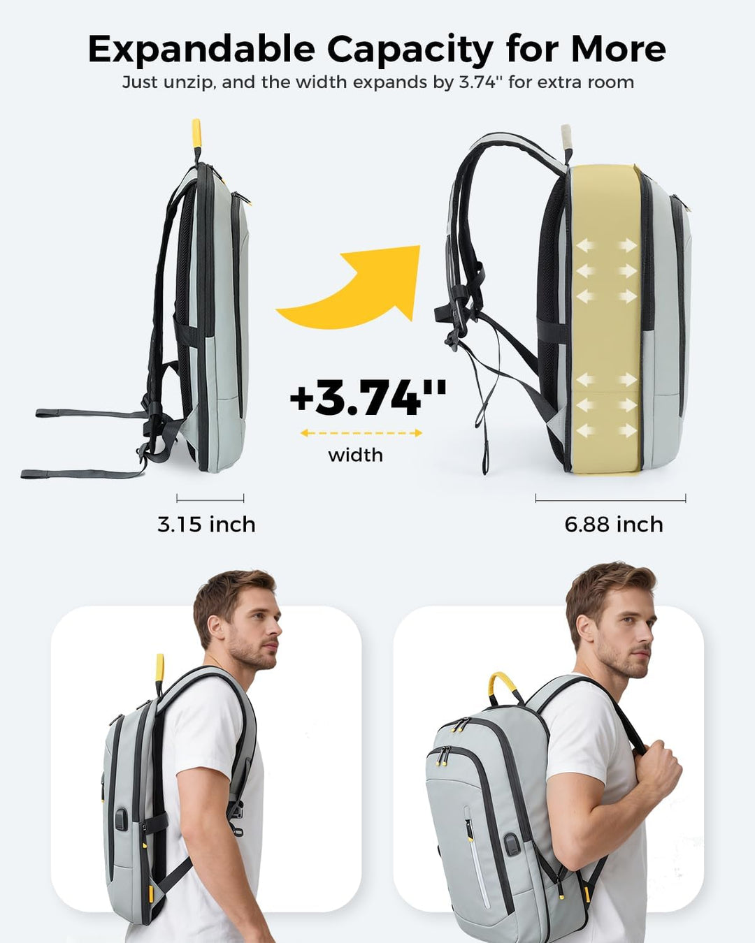 Lekespring Mochila delgada para laptop para hombre, Gris, 17,3 pulg.