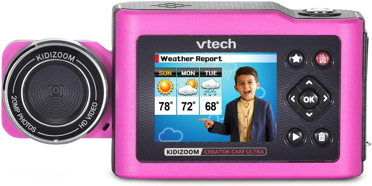 VTech KidiZoom Creator Cam Ultra - Cámara recargable con trípode, color rosa