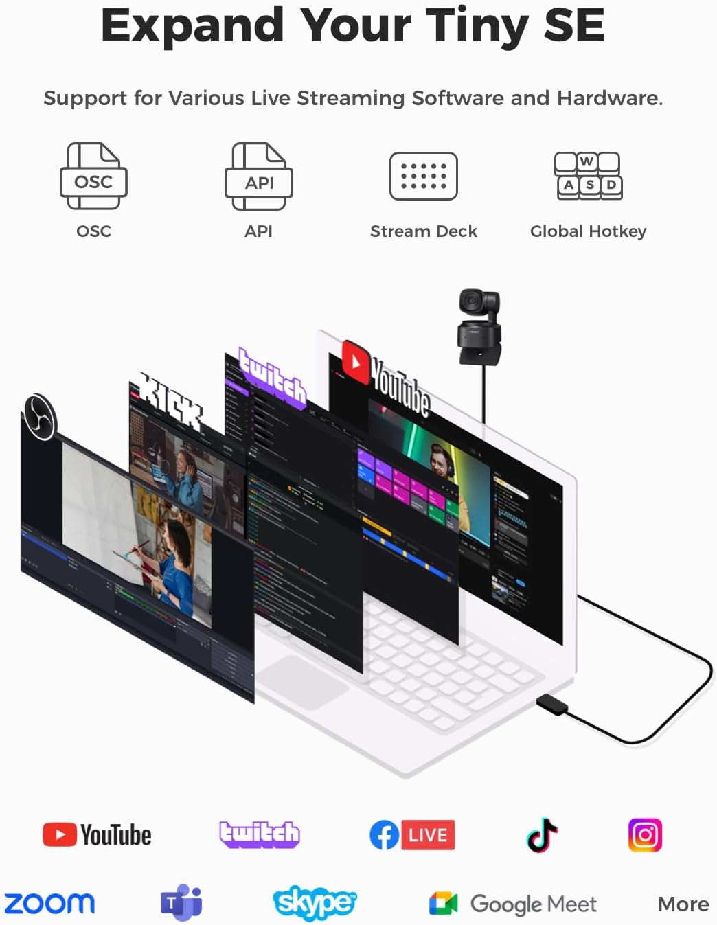 OBSBOT Tiny SE Cámara web PTZ 1080P con seguimiento por IA, con mini trípode