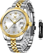 OLEVS Reloj Clásico para Hombre Diamante Analógico Lujo Acero Inoxidable a Dos Tonos Resistente al Agua con Fecha Luminous para Hombres