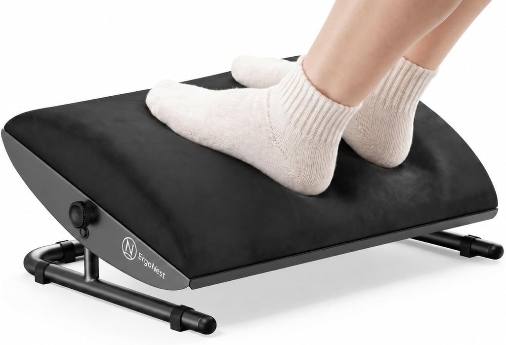 Lámpara Reposapiés para debajo del escritorio: reposapiés ergonómico ajustable con marco de acero y cojín de espuma viscoelástica, acabado de terciopelo suave para una comodidad superior, diseñado para