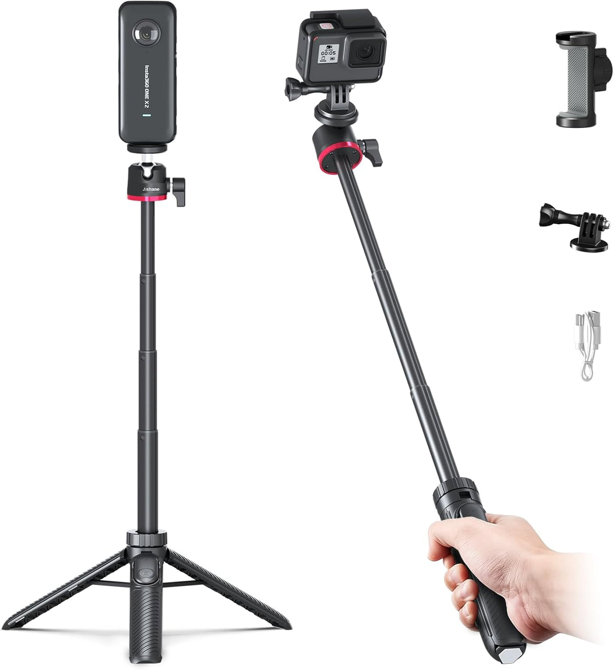 Auto-Open Mini 360 ° Bola Cabeza Selfie Stick Trípode para GoPro DJI Insta360