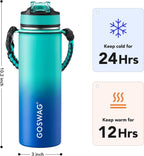 GOSWAG Botella de agua de viaje de acero inoxidable aislada de 24 onzas