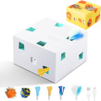 Migipaws - Juguetes automáticos para gatos MigiBox Plus 3 en 1 interactivos, misterio bajo PopSkin, 12 agujeros, de cartón, juguetes para gatitos, para interiores, recargables, 8 accesorios (blanco)