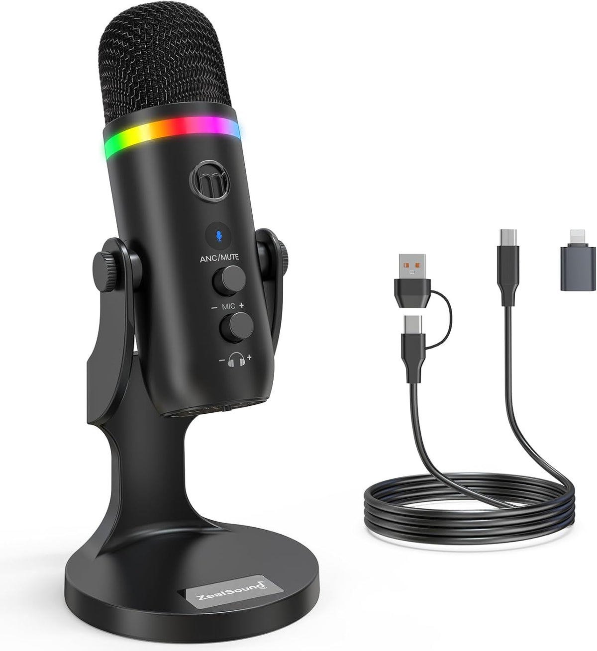 ZealSound Micrófono de podcast para PC, micrófono USB con cancelaci...