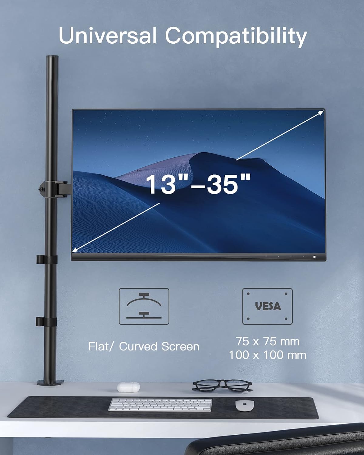 HUANUO Soporte individual para monitor con poste extra alto de 39 pulgadas, soporte de escritorio ajustable para pantallas de 13–32 pulgadas y hasta pantallas ultrawide de 38 pulgadas, soporta 22 lbs, soporte de monitor con base de pinza en C y base con