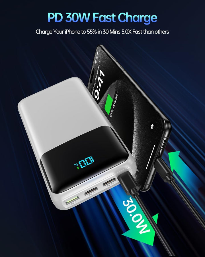 Cargador portátil de 50000 mAh, USB-C PD 30 W de carga rápida, bate...