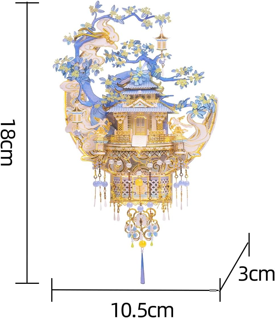 MU Moon Palace - Rompecabezas de metal 3D para adultos, kit de modelo de pagoda china con diseño de conejo de jade y osmanthus, manualidades de montaje de metal de dificultad de 4 estrellas
