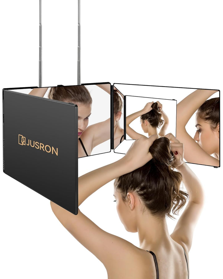 JUSRON Espejo de corte de pelo automático con ángulo de visión 360,...